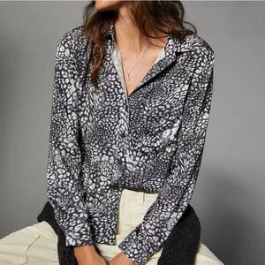 Anthropologie Cloth & Stone Gray Collared Long-Sleeve Blouse Size Medium